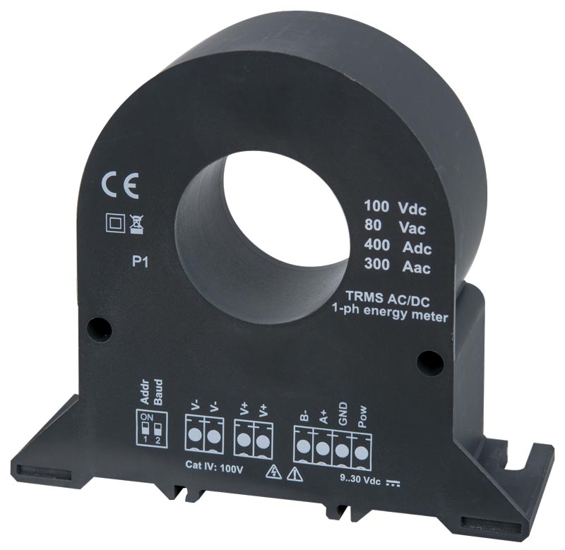 AC/DC current transformer with energy meter functionality: Input range current 300 AAC / 400 VDC Input range