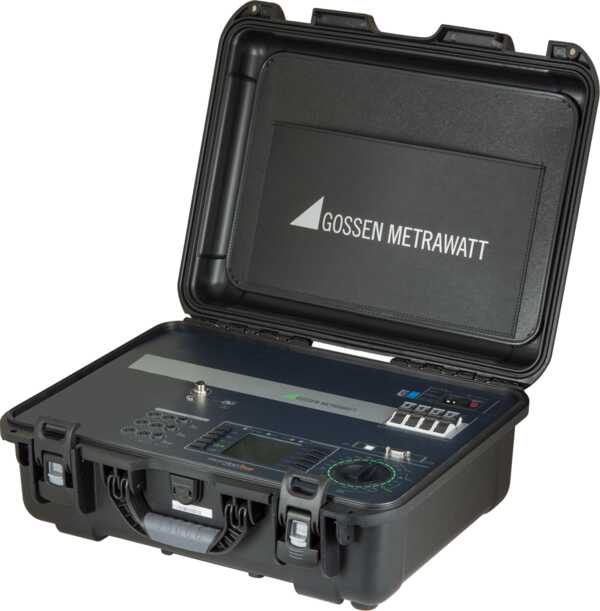 Test instrument for testing the effectiveness of protective measures in electrical installations per IEC 60364-6 and DIN EN 50110-1, machines and systems per DIN EN 60204-1 and DIN EN 61439-1, PV systems per DIN EN 62446 and electric charging stations per IEC 61851-1